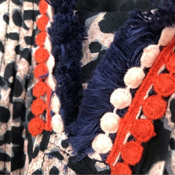 THML Black Tan Animal Print Fringe Neck Popover Cotton Dress - Picture 10 of 16